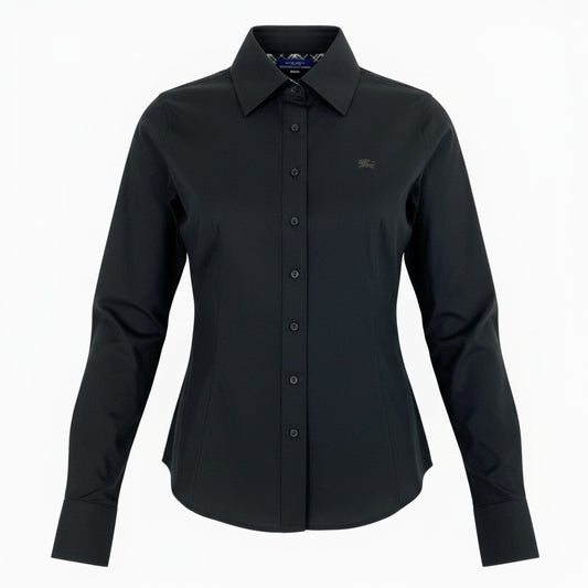 Ib26 《タグ付き》 BURBERRY  BLUE LABEL バーバリーブルーレーベル ホースロゴ刺繍 長袖ブラウス シャツ 38 ブラック コットン レディースu02t