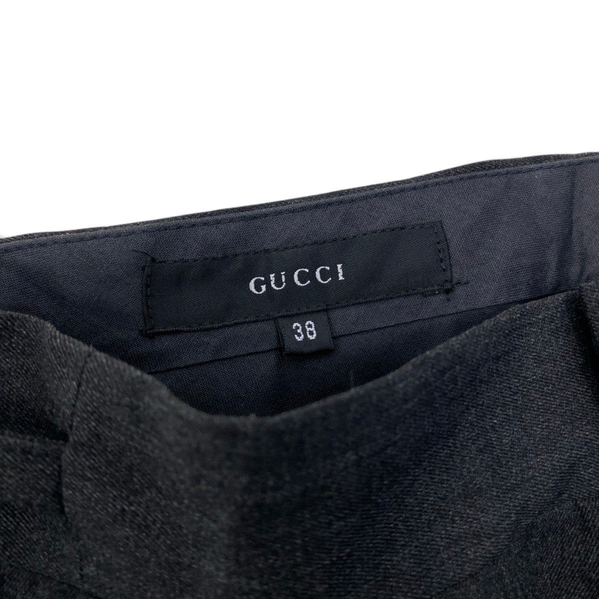 30j4 GUCCI グッチ 1998年 トムフォード期 スラックスパンツ ロゴ金具 サイドアジャスター 38サイズ グレー レディース 女性用u02t