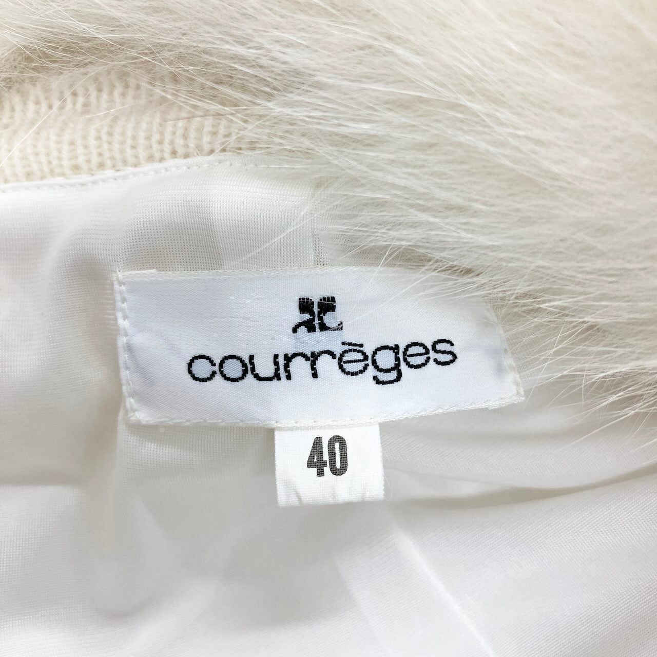 82e15 courreges クレージュ ニットジャケット ニットカーディガン ファー スパンコール装飾 フォックスファー 40サイズ アイボリー ウール100％ レディース 女性用k02i