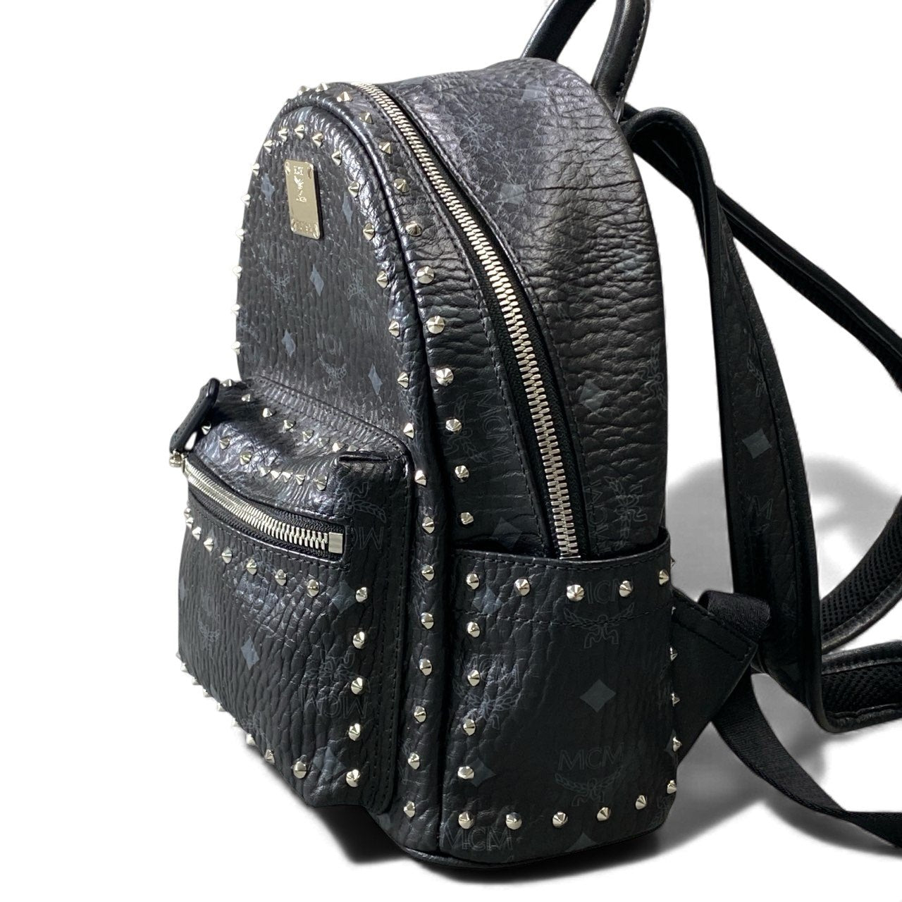 gk16《美品》 MCM エムシーエム STARK BACK PACK スタッズ リュック MINI ブラック レザー バックパック カバン 鞄t18r