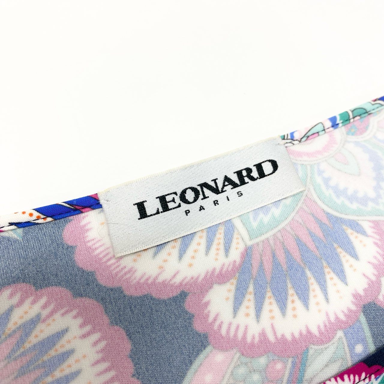 3K18 LEONARD PARIS レオナール インポートライン ロングワンピース 長袖 美しい花柄プリント ストレッチ レディース 女性用 40 ネイビー ナイロン100％u02t