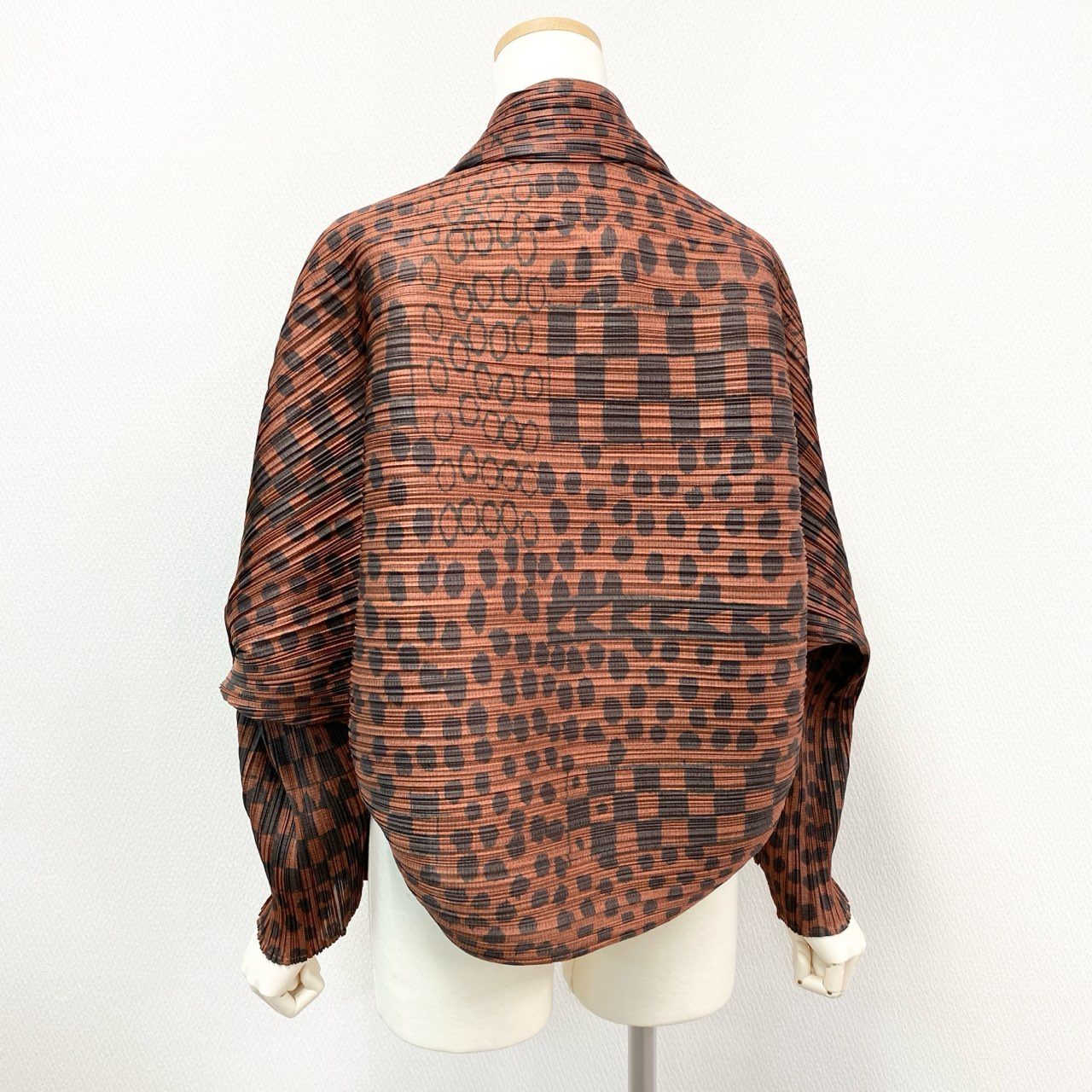 Ai18《極美品》PLEATS PLEASE プリーズプリーツ 変形カーディガン ジャケット 羽織 総柄 3サイズ ブラウン グレー レディース 女性用u02t