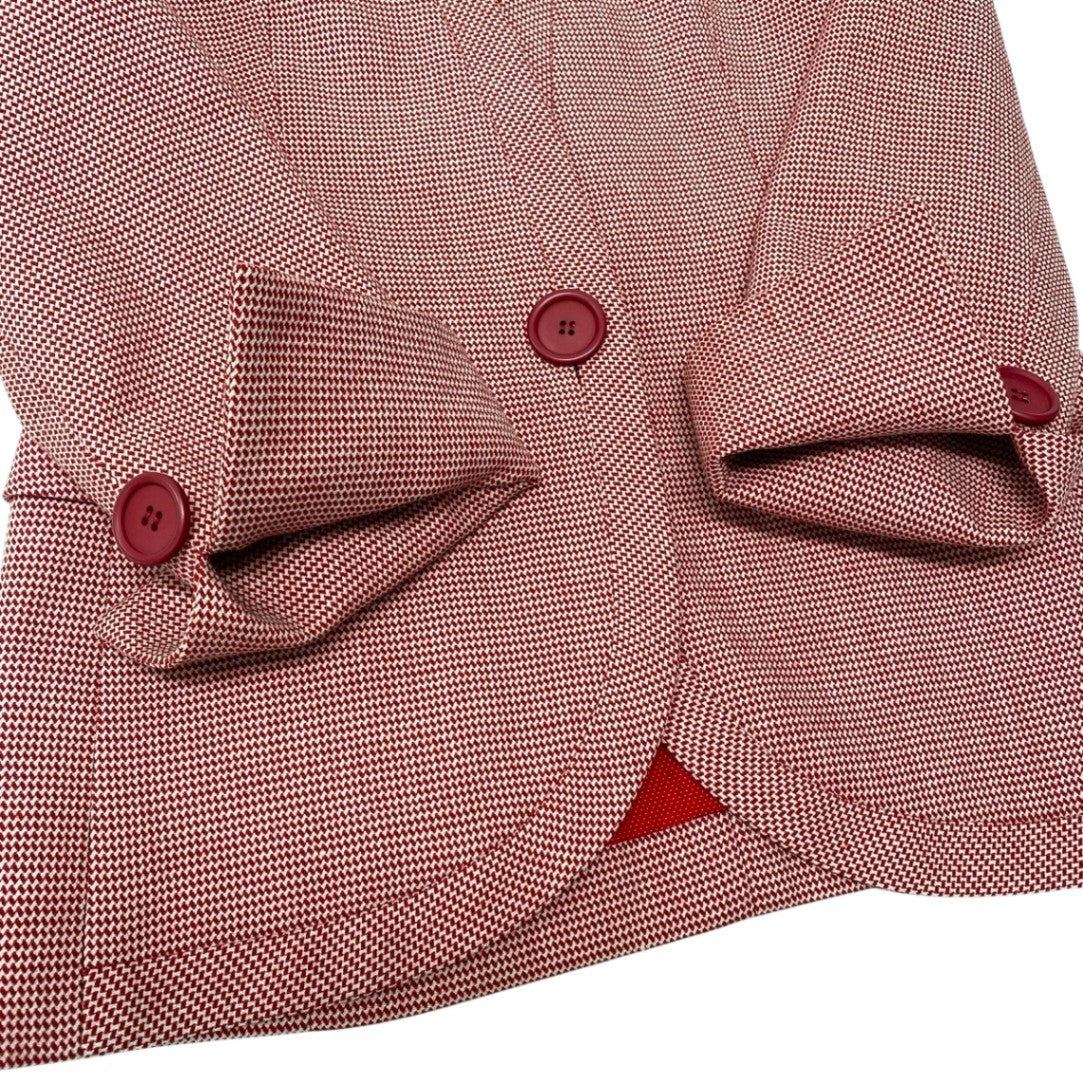 Eh10 Christian Dior クリスチャンディオール ノーカラージャケット ウールジャケット 総柄 サイズ9 レッド ホワイト レディースo07t