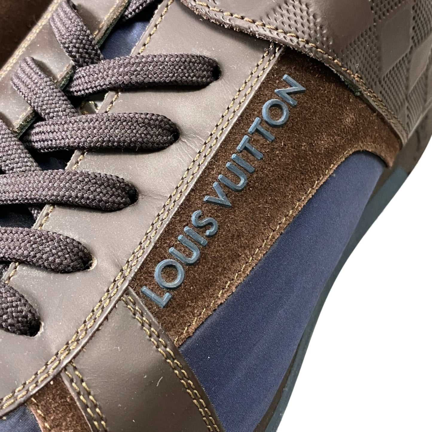 L11 LOUIS VUITTON ルイヴィトン ダミエアンフィニ レザースニーカー ローカットスニーカー サイズ8 ブラウン/ネイビー メンズ 男性用 靴 シューズk02i