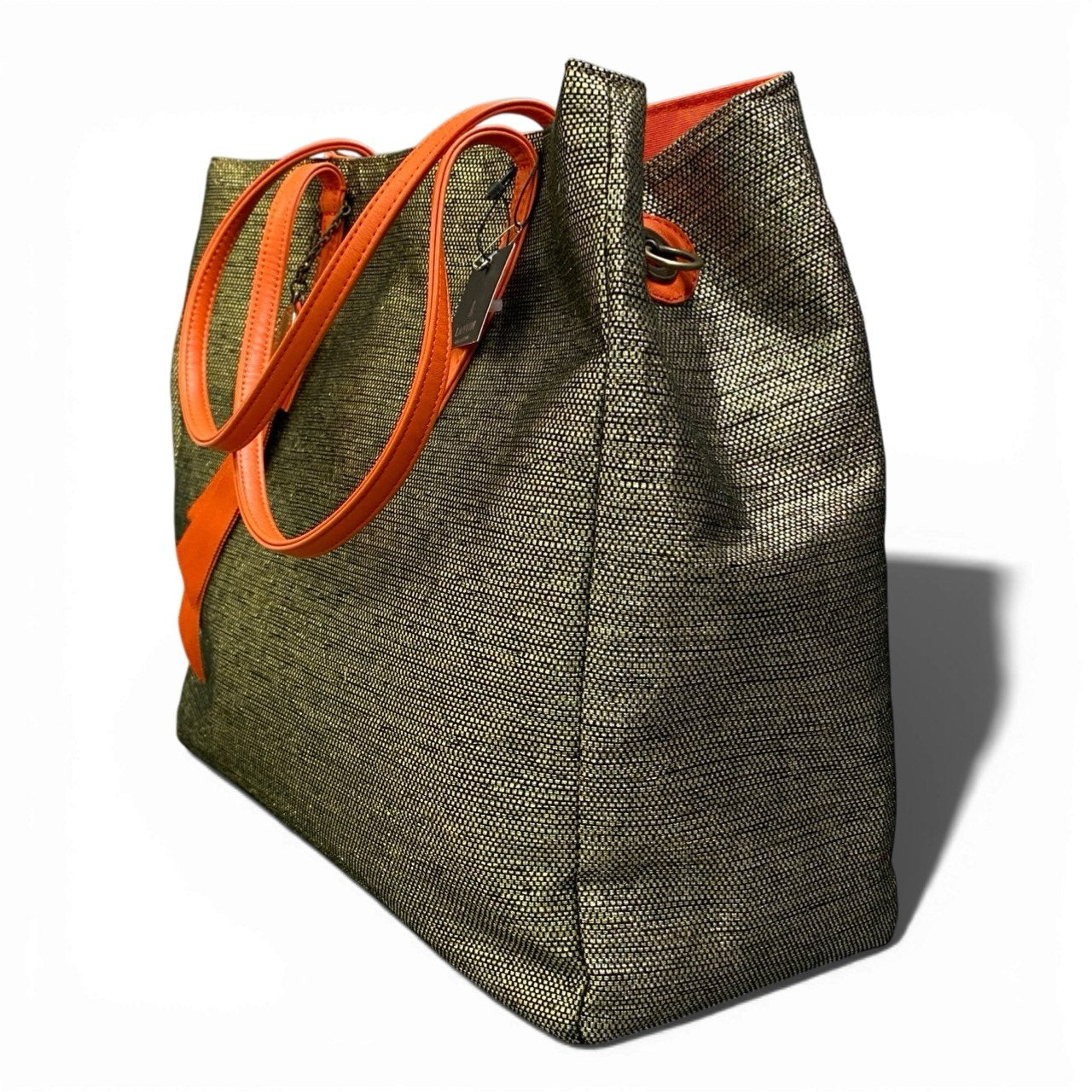 Db23 LANVIN COLLECTION ランバンコレクション トートバッグ  リボンチャーム付 大容量 通勤通学 フリー ゴールド ブラック オレンジ レディースu02t