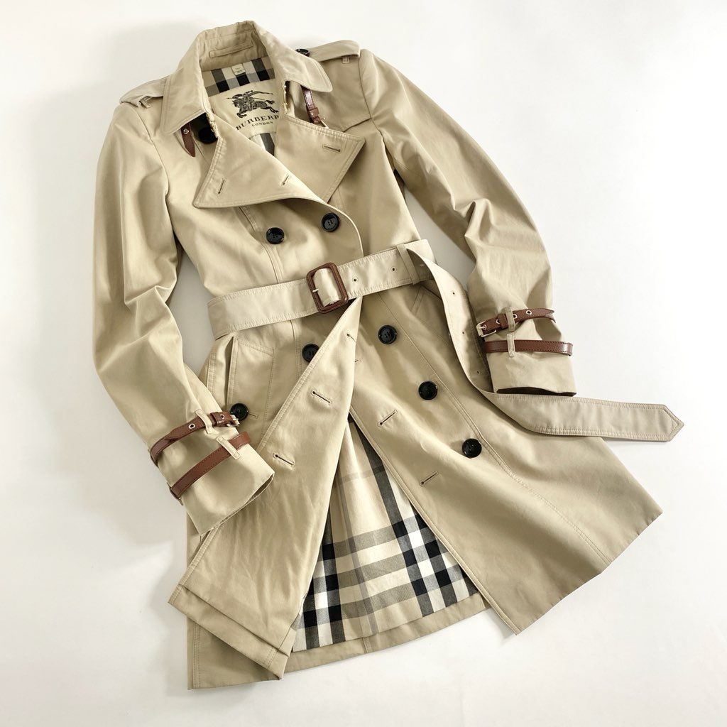 01f8 BURBERRY LONDON バーバリーロンドン レザーベルト トレンチコート 裏地チェック サイズITA40 ベージュ