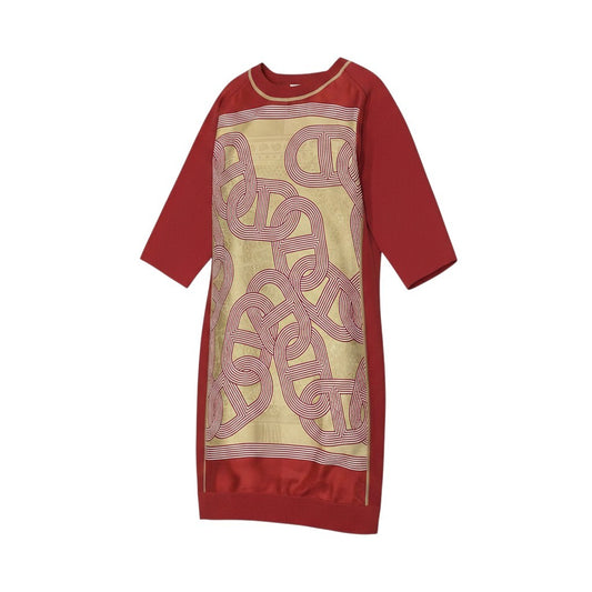 Ed27 HERMES エルメス シェーヌダンクル シルクワンピース Chaine d'Ancre Silk Dress サイズ42 レッドt18r