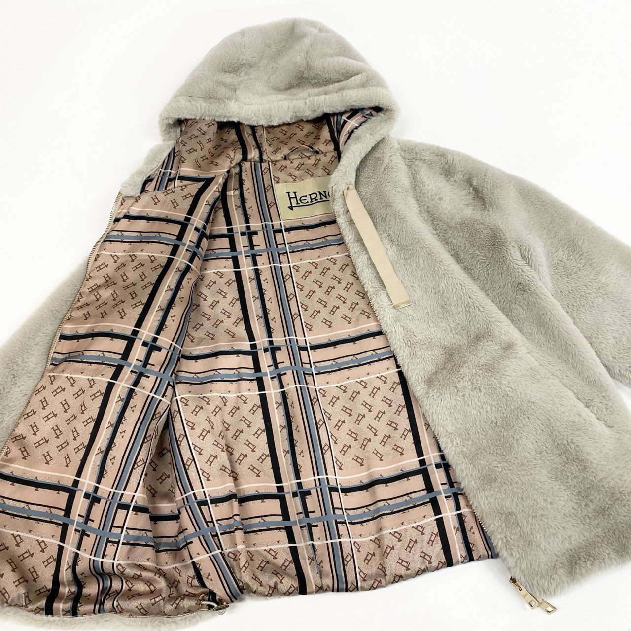 54L5 HERNO ヘルノ エコファージャケット GI0138D サイズ40 ベージュ パーカー モノグラム グログランリボンt18r