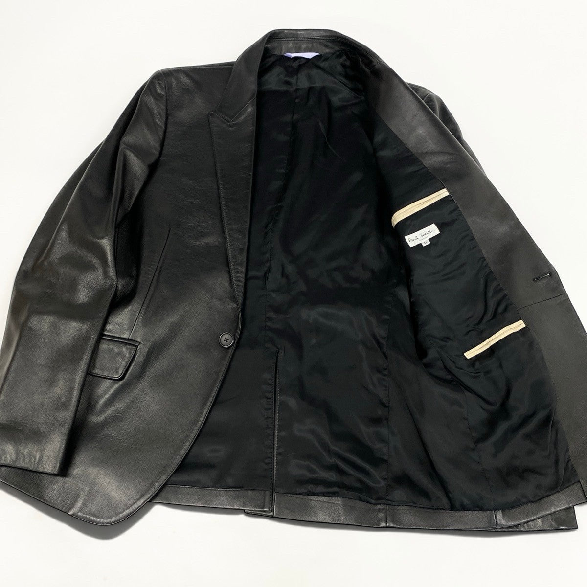 12i14 《美品》 Paul Smith ポールスミス ラムレザー テーラードジャケット サイズXL ブラック 羊革 紳士服 Leather Jackett18r