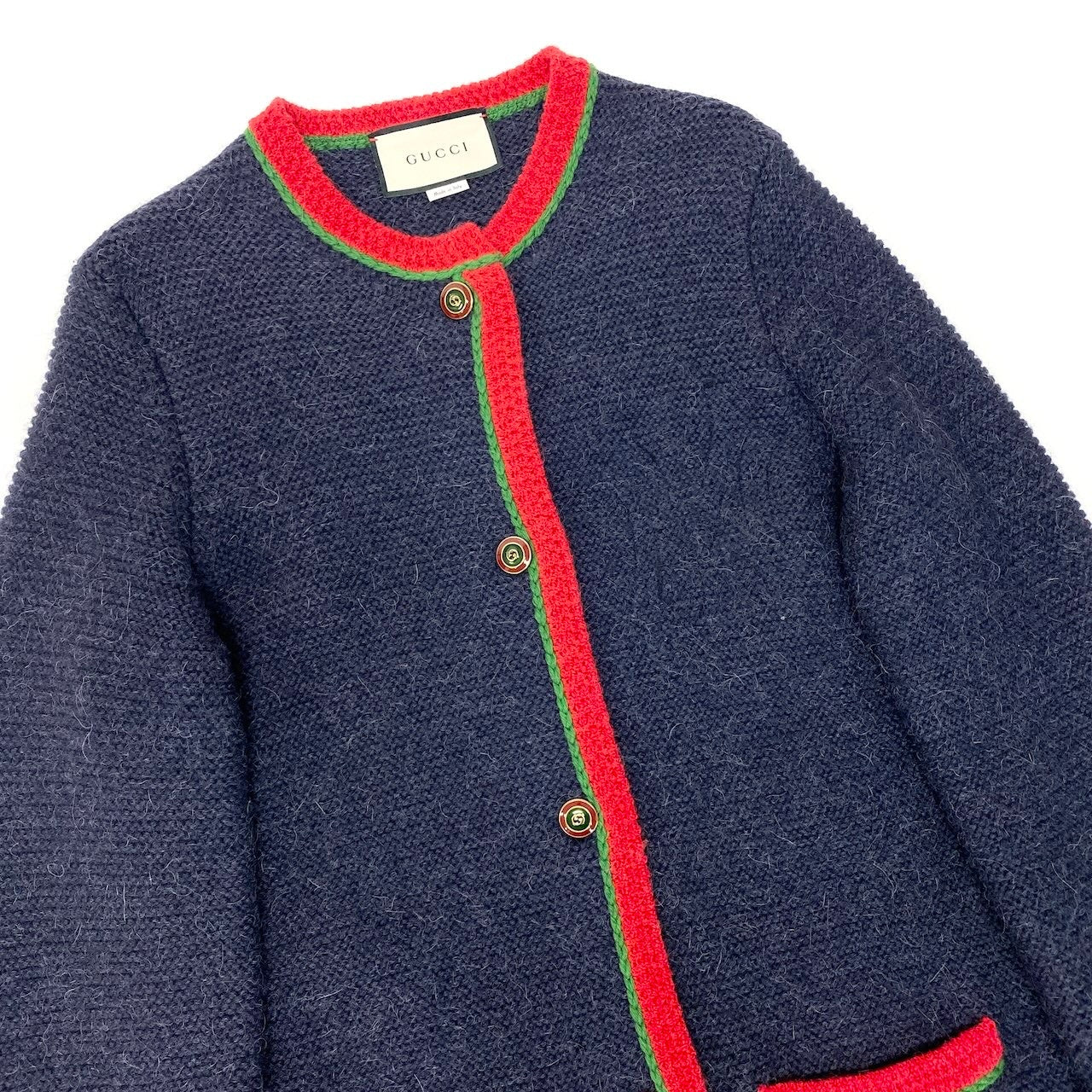 I GUCCI グッチ × NYヤンキース ウールニットロングカーディガン ニットコート インターロッキングGボタン 543419 ネイビー レディース 女性用nu1