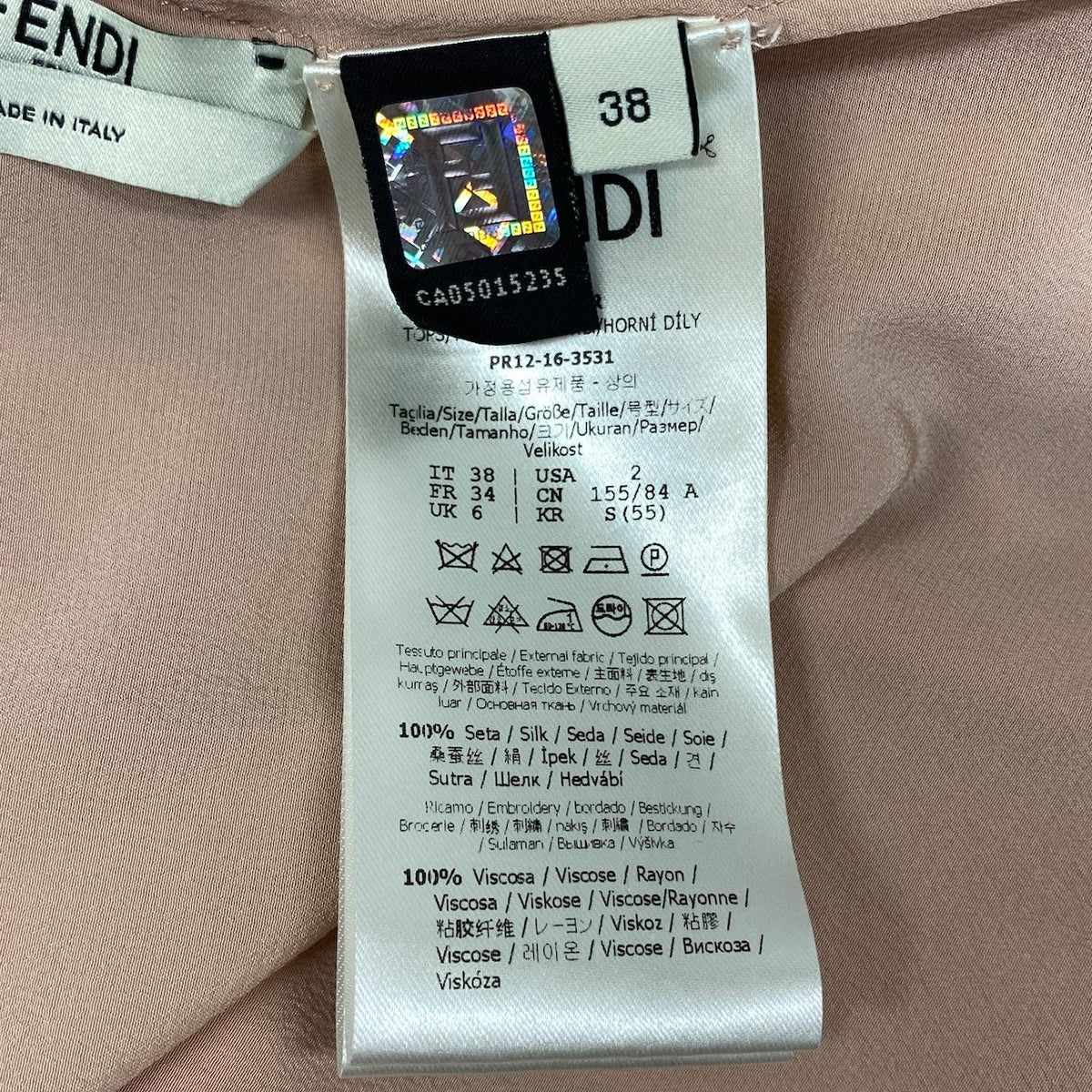 i21 【美品】FENDI スカラップデティール ブラウス イタリア製 38サイズ ピンクベージュ シルク100％ レディース 女性用k02i