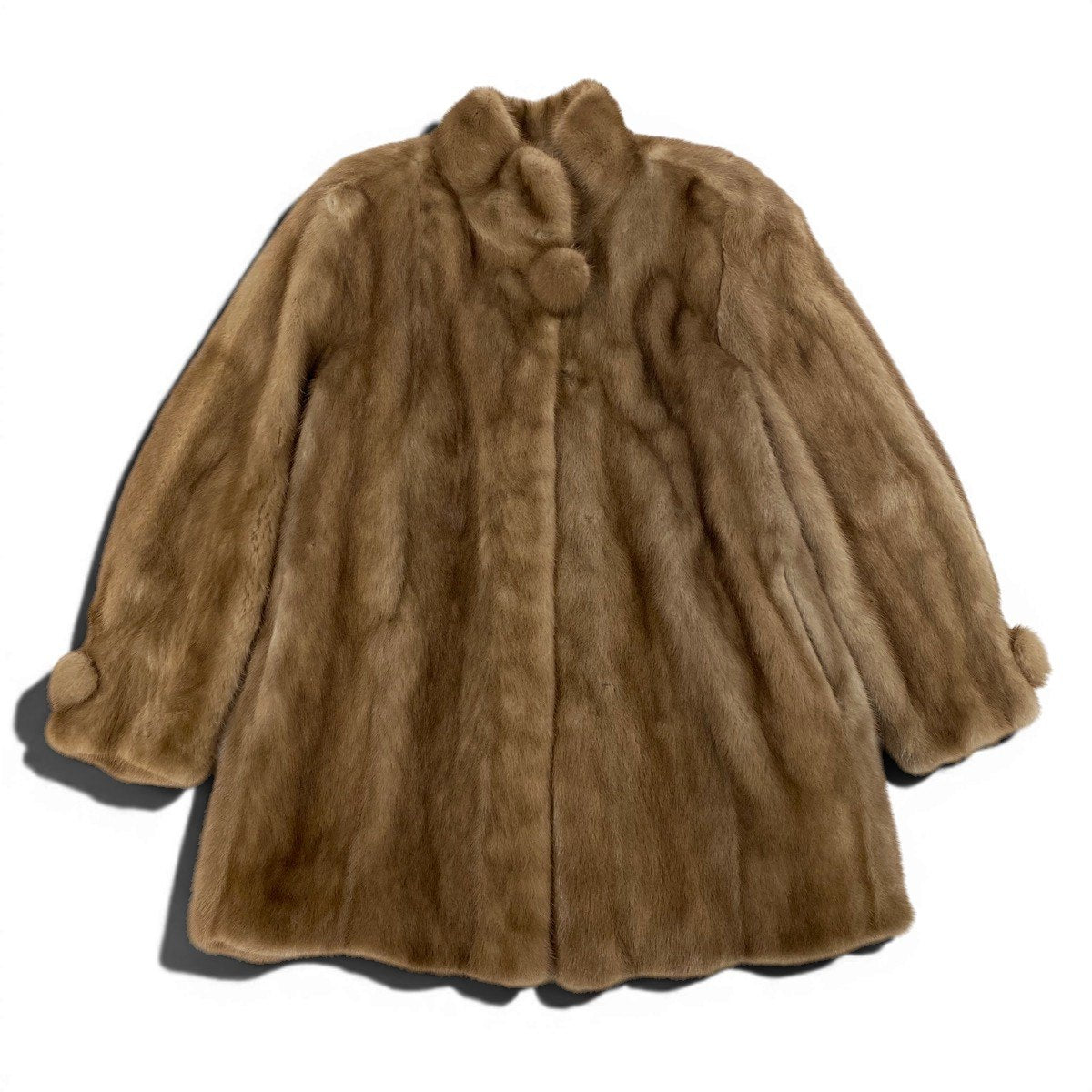 52f10 EMBA エンバ パステルミンク ファーコート ボンボリボタン サイズ11 茶系 本毛皮 Pastel Mink Fur Coatt18r