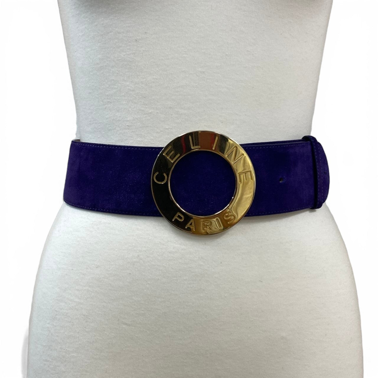 h29 CELINE セリーヌ サークルロゴ スエードレザー ベルト Vintage Circle Logo Suede Leather Belt Purplet18r