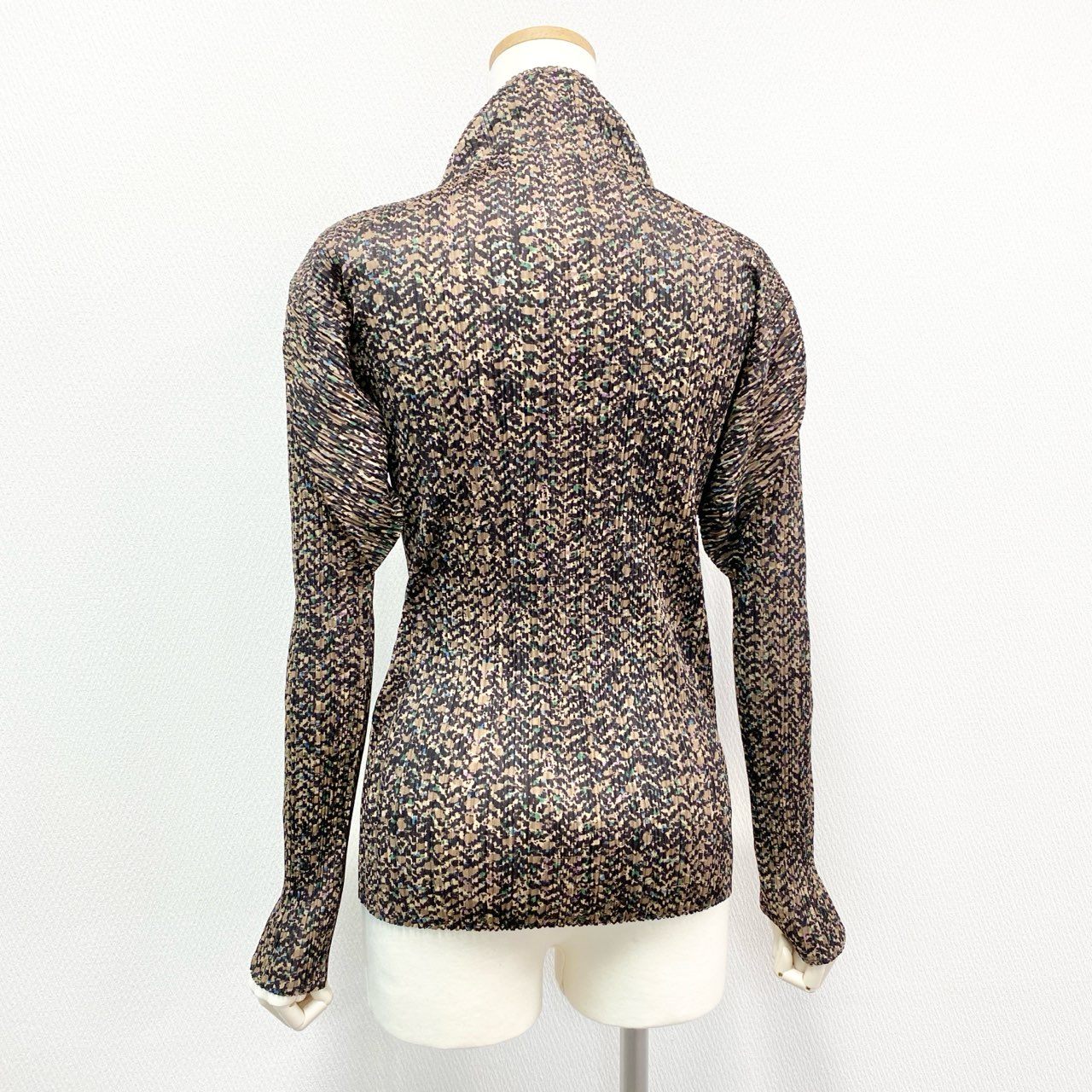 Ai18 《極美品》PLEATS PLEASE プリーツプリーズ ハイネック長袖カットソー トップス 総柄  3サイズ マルチカラー レディース 女性用u02t