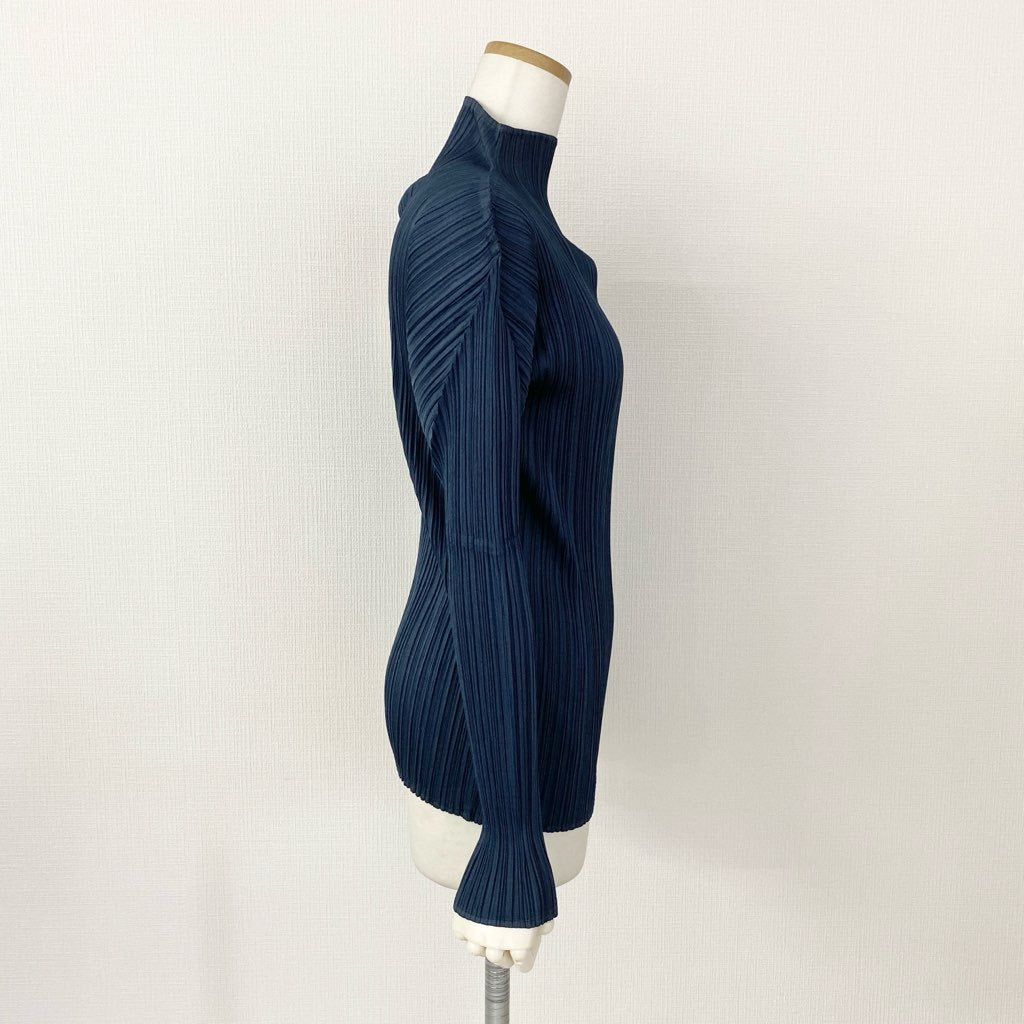 31d7 PLEATS PLEASE ISSEY MIYAKE プリーツプリーズ イッセイミヤケ PP93-JK074 ハイネック 長袖プリーツカットソー ロングスリーブ トップス 3 ネイビー MADE IN JAPAN