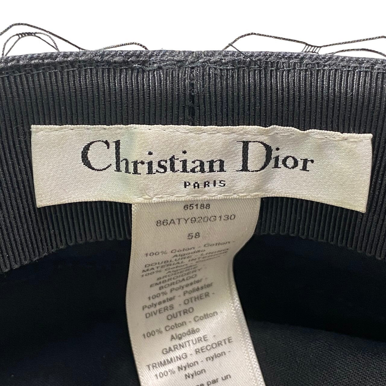 g1 Christian Dior クリスチャンディオール チュールキャスケット 帽子 ブランドロゴ レディース 女性用 86ATY920G130 58 ブラック コットン100％