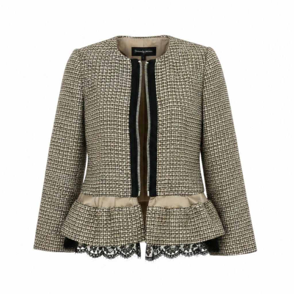 e11 sacai ノーカラーツイードジャケット 切替デザイン 12-01565 1サイズ ブラウン系 レディース 女性用u02t