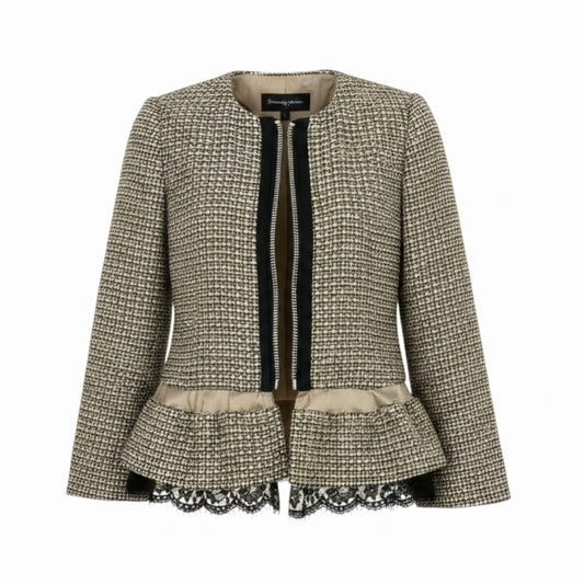 e11 sacai ノーカラーツイードジャケット 切替デザイン 12-01565 1サイズ ブラウン系 レディース 女性用u02t