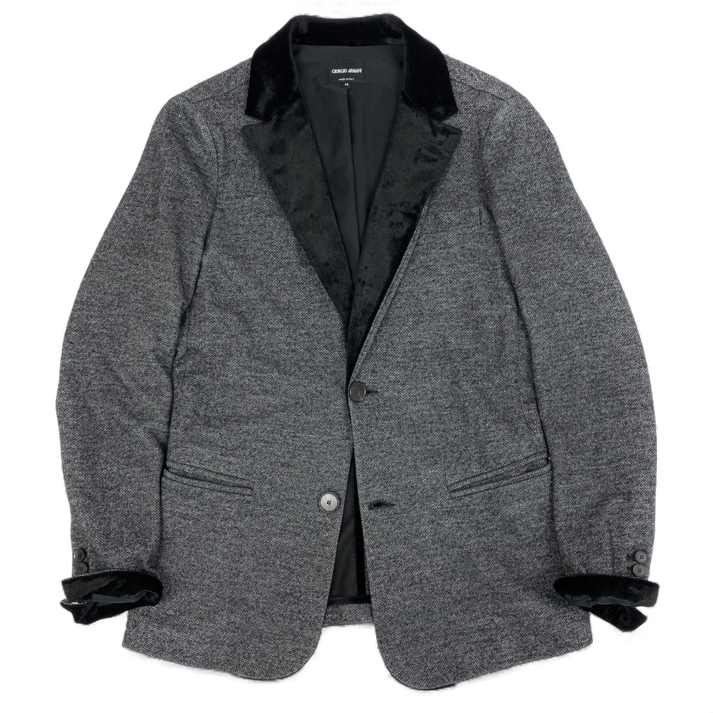 6L17 GIORGIO ARMANI ジョルジオアルマーニ テーラードジャケット ベロア切替 アウター イタリア製 46サイズ グレー ブラック メンズu02t