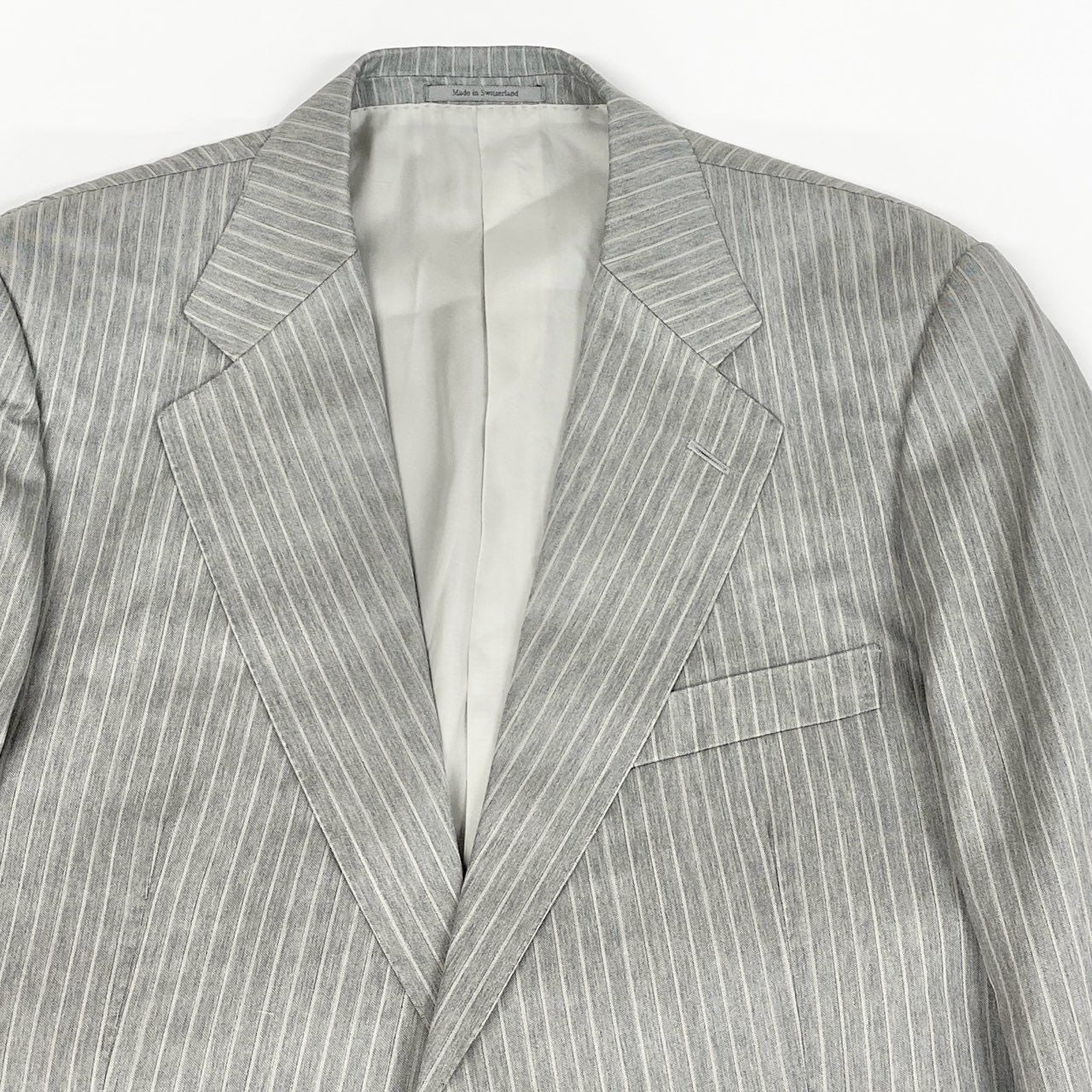 9L19 GUCCI グッチ スイス製 セットアップ スーツ ストライプ 大きいサイズ ジャケット パンツ BBN09-112-09 54 XLサイズ相当 グレー ウール メンズo07t