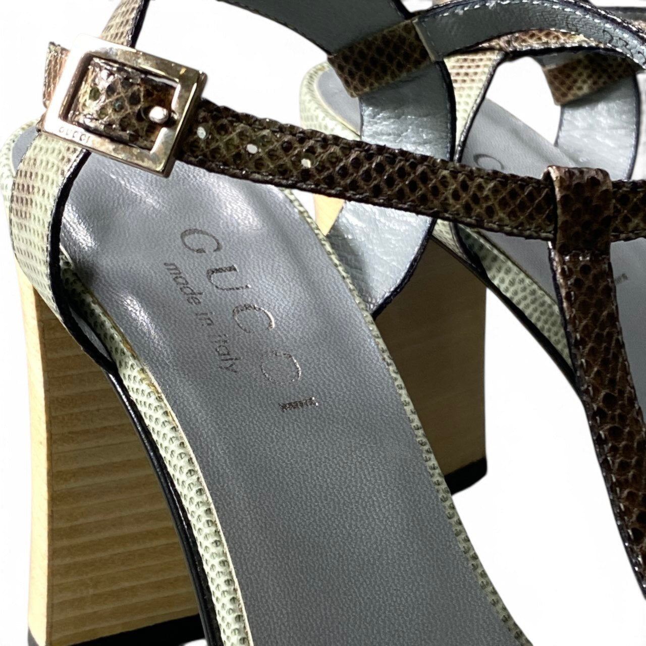 h12【美品】GUCCI トムフォード期 パイソン ヒールサンダル 36サイズ ブルー系 レザー レディース 女性用k02i