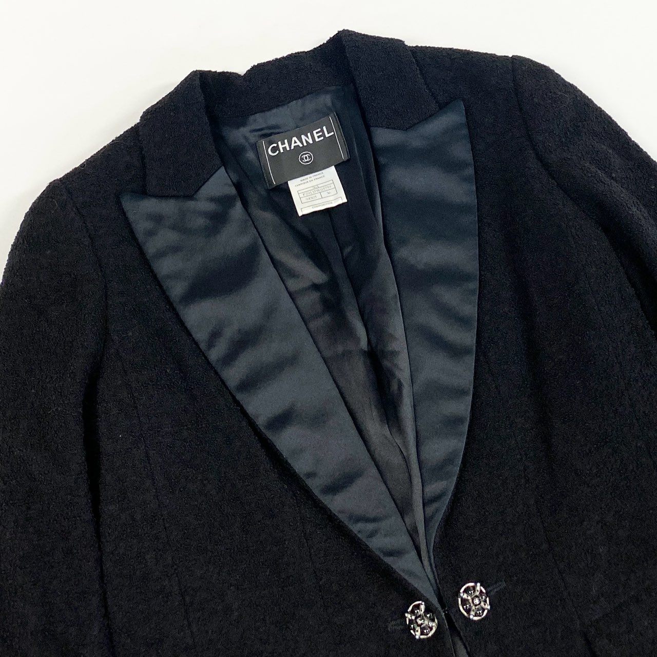Ca14 CHANEL シャネル 2006年 P29135 グリポアボタン ウエストシェイプデザイン ツイードコート サイズ36 ブラックta1