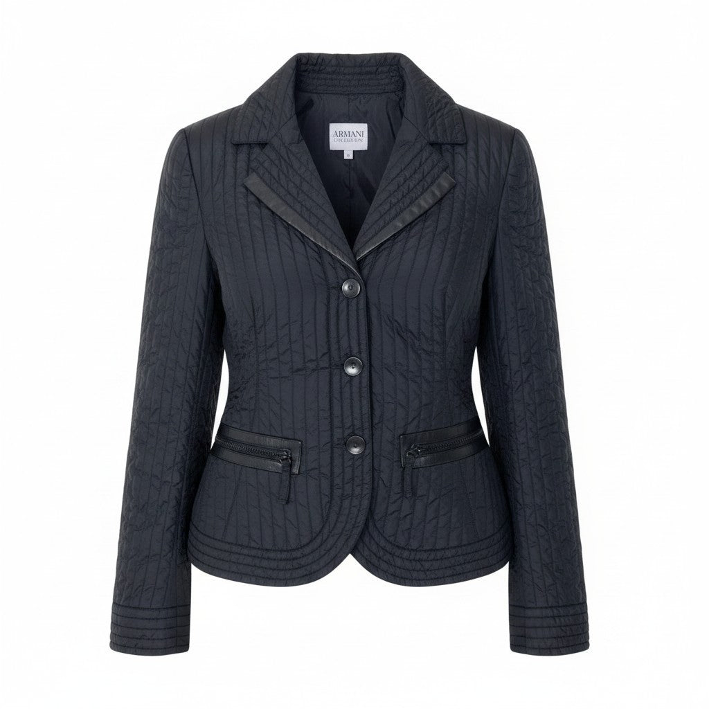 89g20 ARMANI COLLEZIONI アルマーニコレツィオーネ ナイロンジャケット キルティング 軽量 サイズ48 ブラック ナイロン100％ レディース 女性用u02t