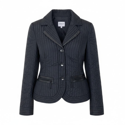 89g20 ARMANI COLLEZIONI アルマーニコレツィオーネ ナイロンジャケット キルティング 軽量 サイズ48 ブラック ナイロン100％ レディース 女性用u02t