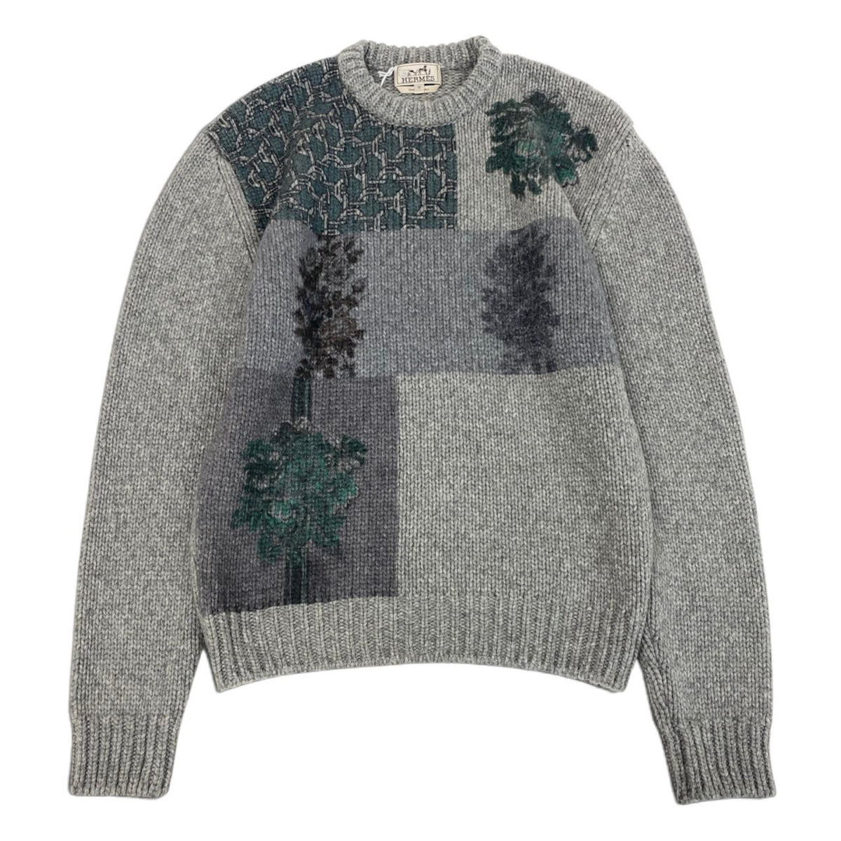59i15 《未使用品》 HERMES エルメス 23AW Decalcomanie デルコマニー ニット セーター M グレー カシミヤ100 メンズu02t