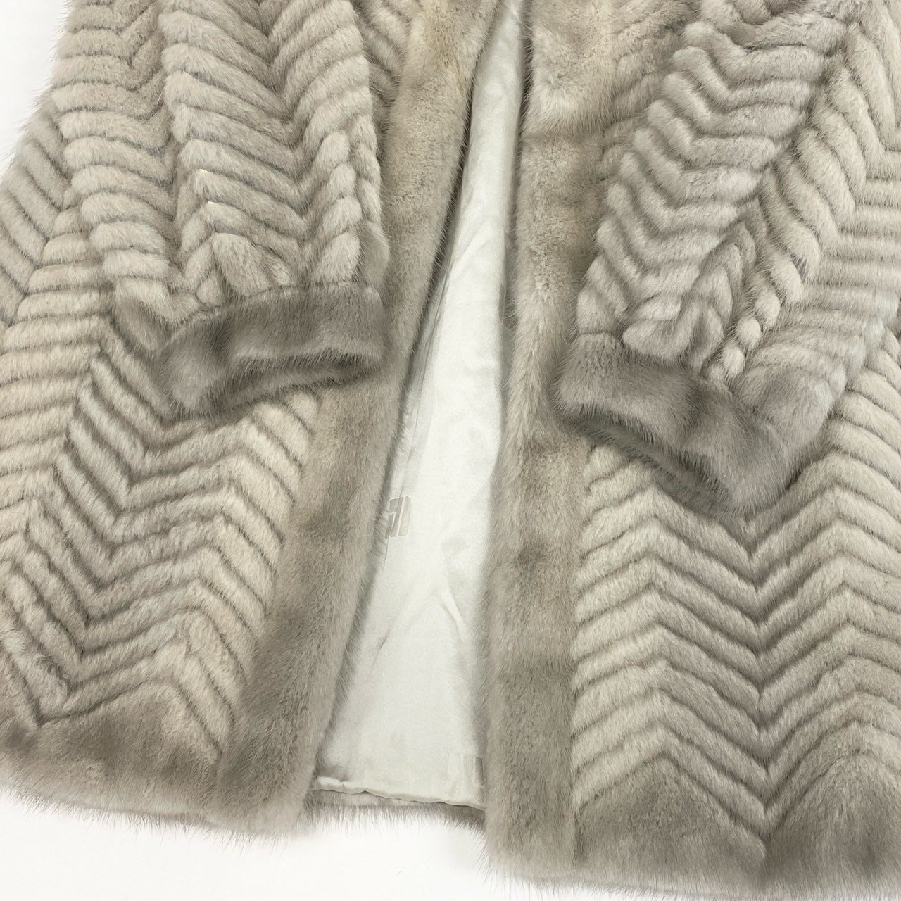 37L10 サファイアミンク ロングコート サイズ11号 シルバーグレー 本毛皮 MINK FUR ポケット有t18r