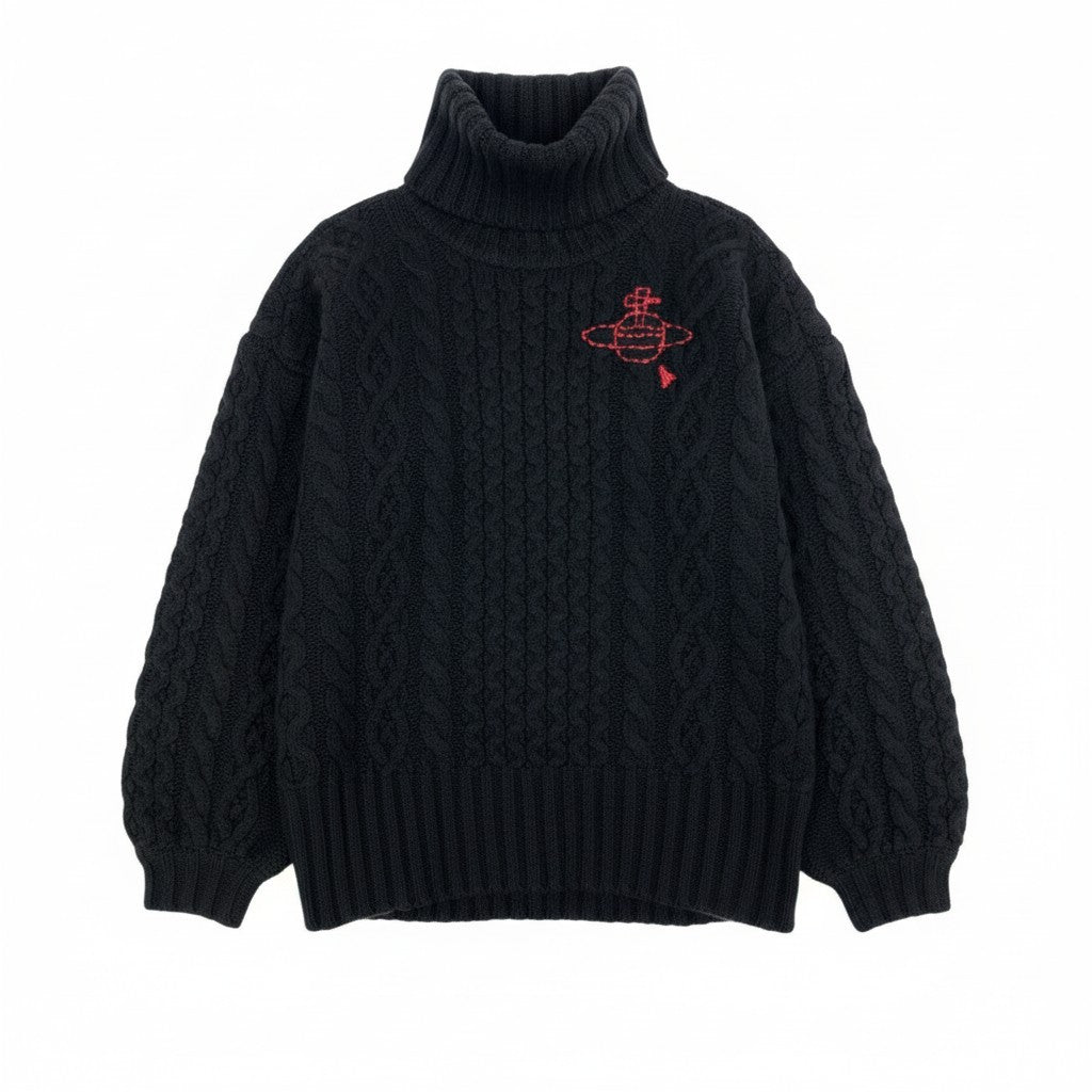 i20 Vivienne Westwood RED LABEL ハイネックニットセーター オーブ刺繍 00サイズ ブラック ウール100％ レディース 女性用u02t