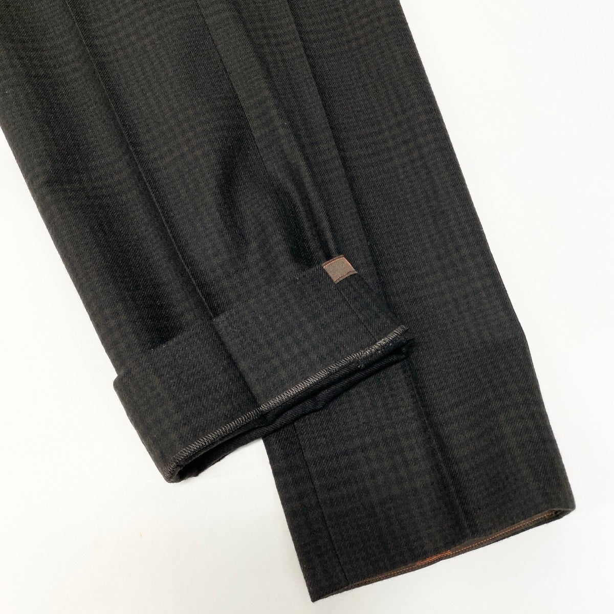 55e19 HERMES エルメス スラックスパンツ センタープレス チェック柄 サイズ34 ダークブラウン色 ウール100％ レディース 女性服u02t