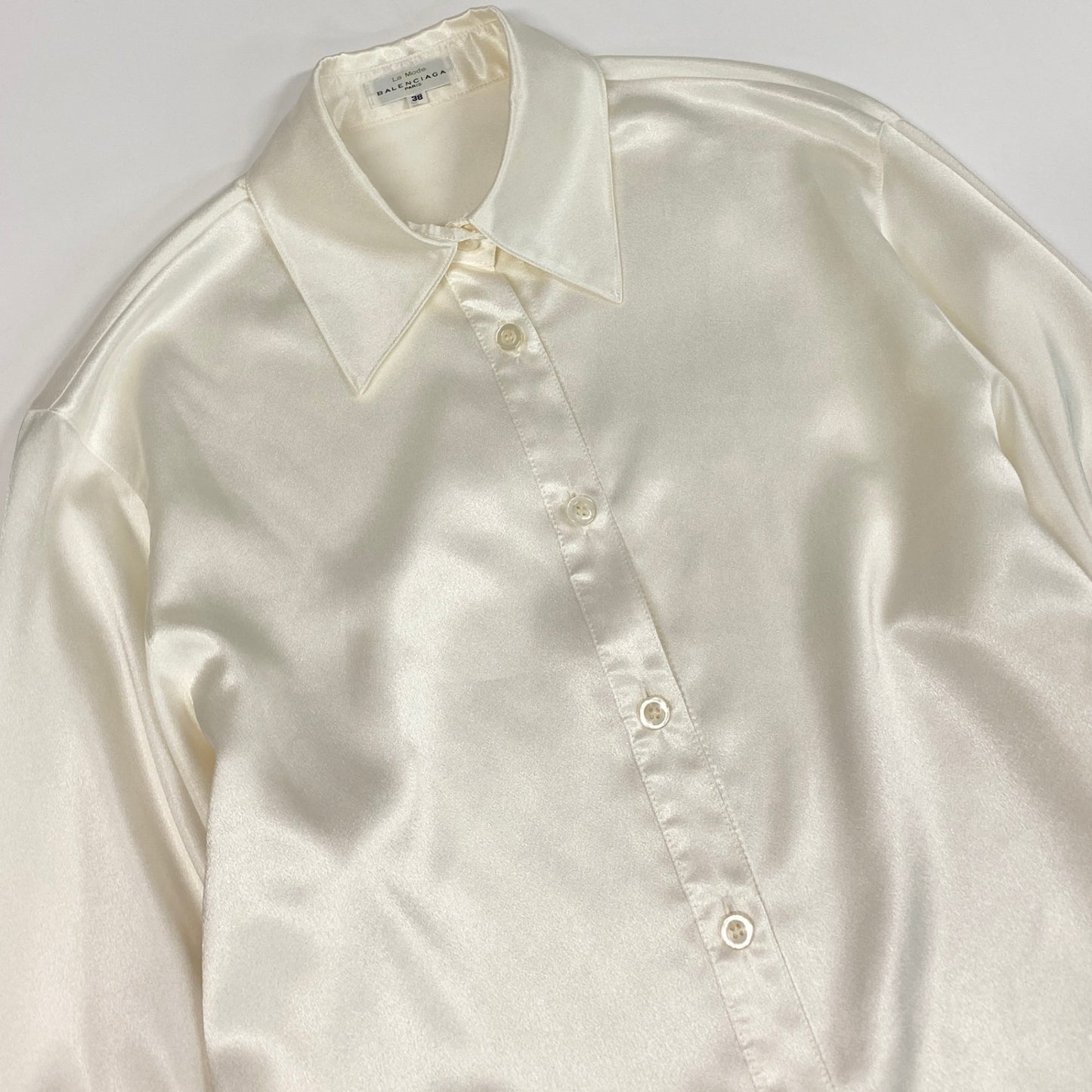 29d16 Vintage BALENCIAGA バレンシアガ 長袖ブラウス シャツ トップス 38 ホワイト系 ポリエステル レディースu02t