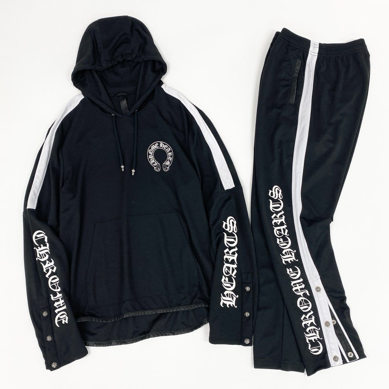 1L13 CHROME HEARTS クロムハーツ メッシュジャージパーカー トラックパンツ セットアップ サイドプリント サイズM クロスボールボタン ボロチップ メンズ