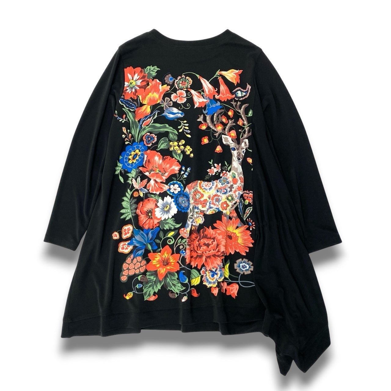 5c5 TOKUKO 1er VOL トクコプルミエヴォル ロングスリーブワンピース 花柄 アニマルプリント ストレッチ アシンメトリー レディース 女性服 サイズ9 ブラックu02t