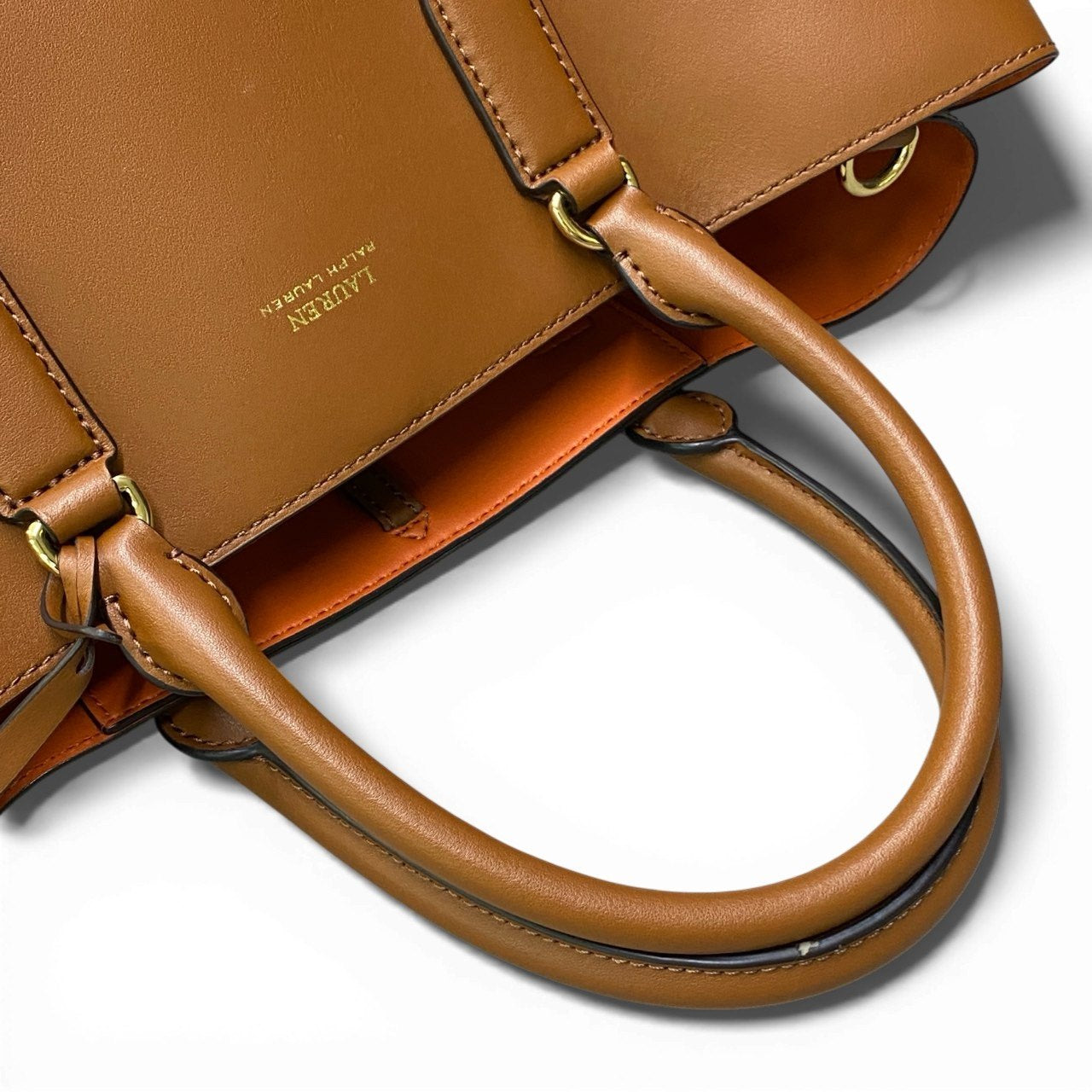 Bb20 LAUREN RALPH LAUREN ラルフローレン ショルダーストラップ付 トートバッグ ブラウン 大容量 ジップポケット付t18r