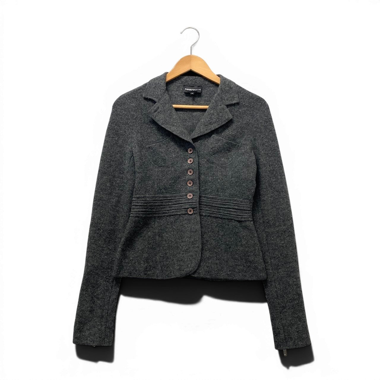 82f16 EMPORIO ARMANI エンポリオアルマーニ ウールジャケット  Deanna Spa ミスディアナ サイズ38 グレー ウール100％ レディース 女性用u02t