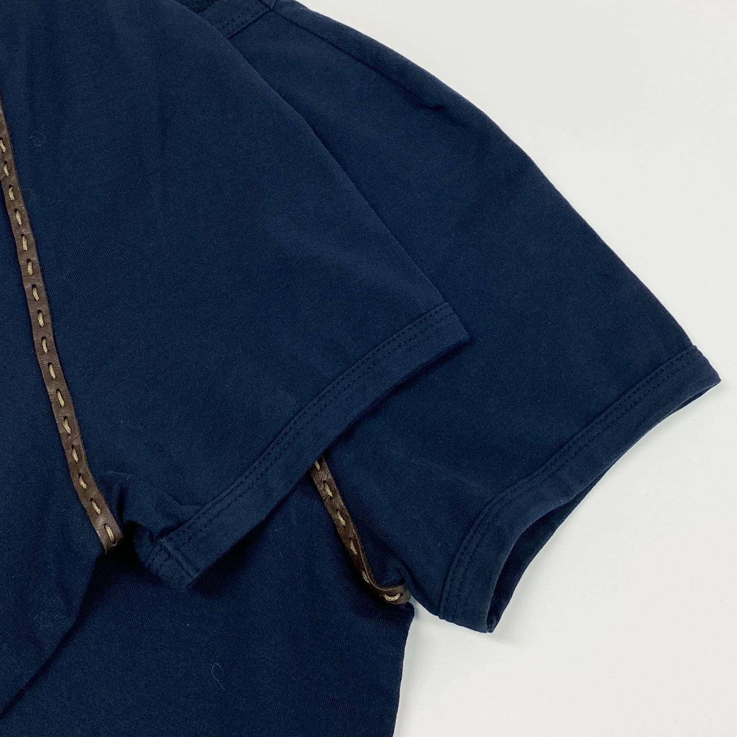 Eb20  FENDI フェンディ レザーパイピング 半袖Tシャツ カットソー 42 ネイビー レディースu02t