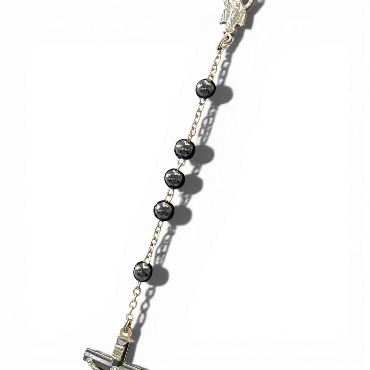 a6 DOLCE&GABBANA ドルチェアンドガッパーナ ロザリオネックレス 十字架 クロス ネックレス アクセサリー イタリア製 ブラック シルバー レディースk02i