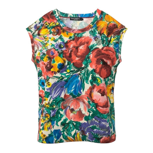 Ee8 DOLCE&GABBANA ドルチェ＆ガッバーナ 花柄 シルクブラウス ノースリーブブラウス サイズ40 マルチカラー シルク100 レディースk02i