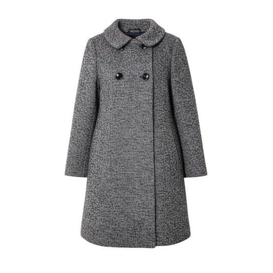 52i29 【美品】MaxMara マックスマーラ ツイードコート ダブルボタン ミドル丈 36サイズ ブラック ホワイト レディース 女性用u02t