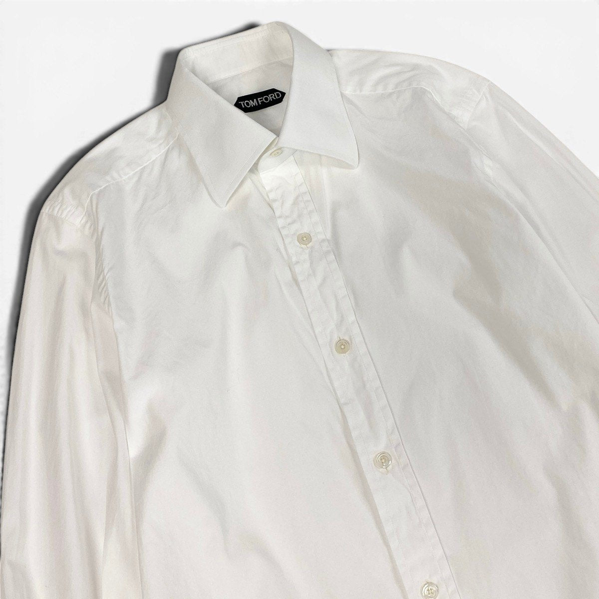 9f5② TOM FORD トムフォード 長袖シャツ コットンシャツ サイズ 39-15 1/2 無地 ホワイト コットン100％ メンズ 紳士服u02t