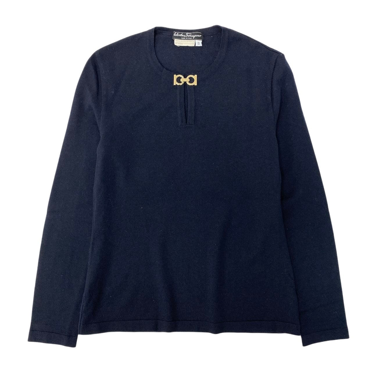 Id2 Salvatore Ferragamo サルヴァトーレフェラガモ ガンチーニ ロングスリーブニット ハイゲージニット セーター レディース 女性服 サイズS ネイビー ウール100％u02t