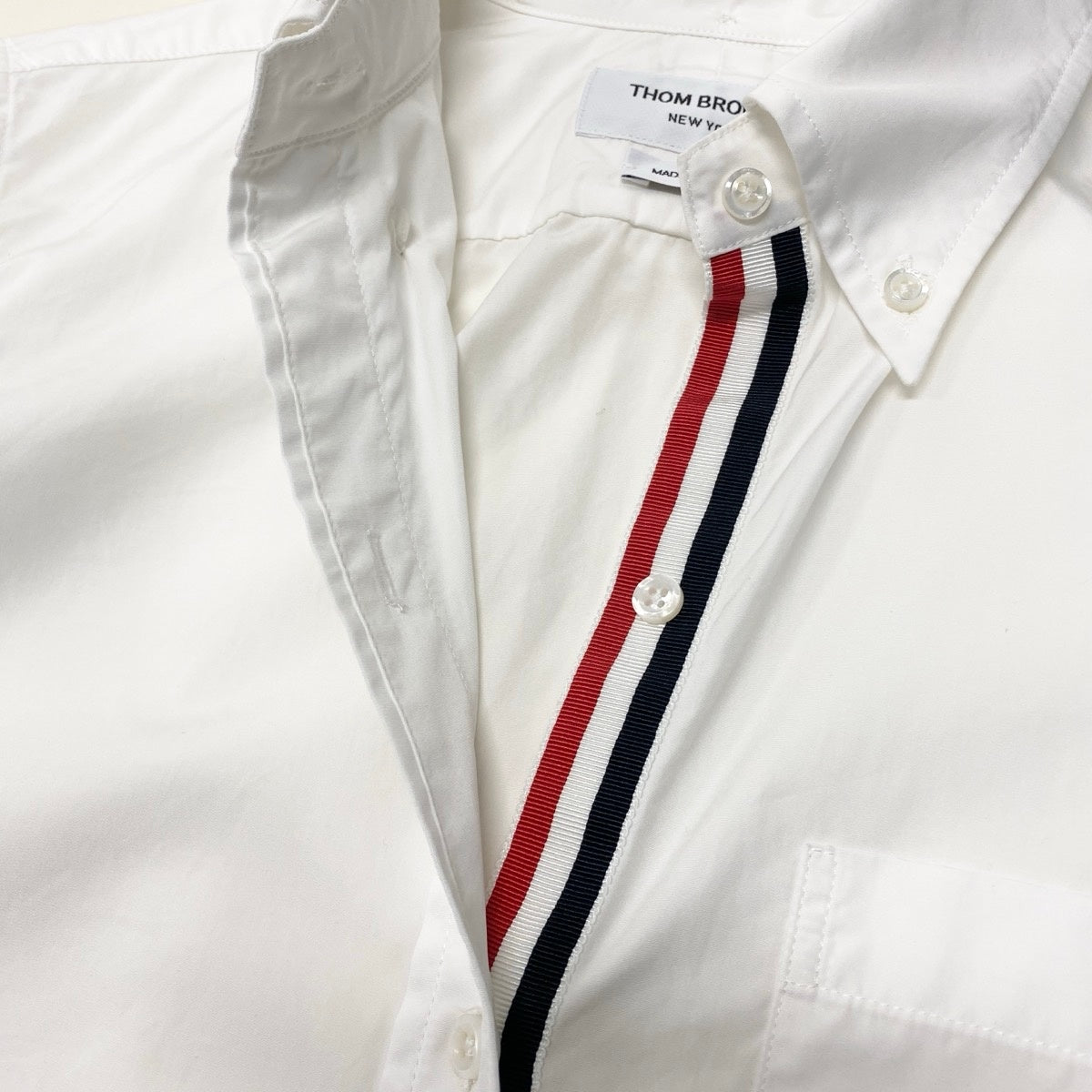 Ef26 THOM BROWNE. トムブラウン オックスフォードシャツ トリコロールテープ 長袖シャツ レディース 女性用 38 ホワイトu02t