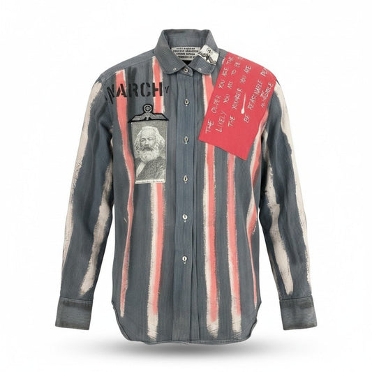 Af27 【美品】 SEDITIONARIES セディショナリーズ ヴィヴィアンウエストウッド アナーキーシャツ 貝ボタン メンズ 男性用 Ｍ グレー レッド 綿100％u02t