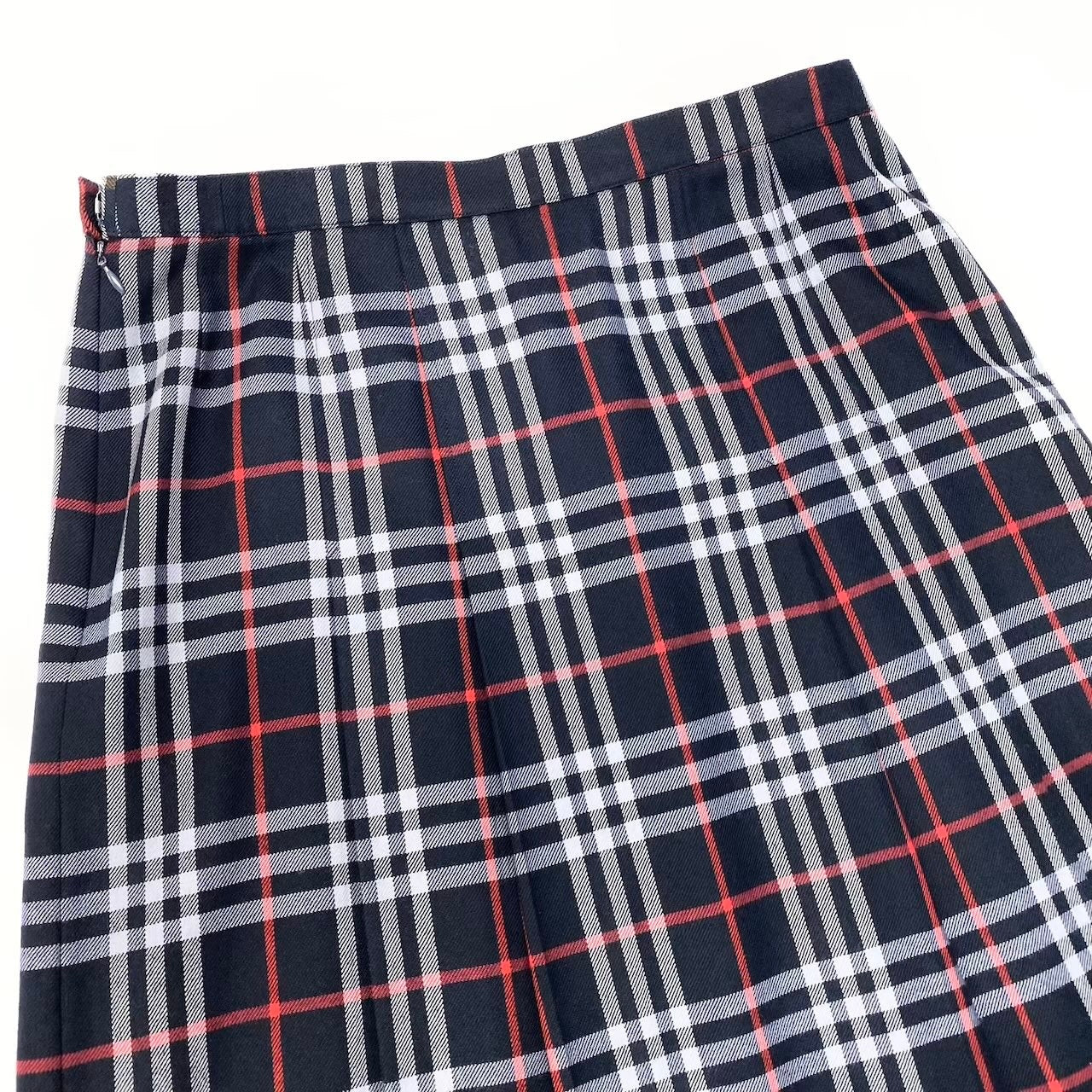 62e12 Burberrys バーバリーズ チェック柄 タックプリーツ スカート サイズ15BR ネイビー 大きいサイズ レディースt18r
