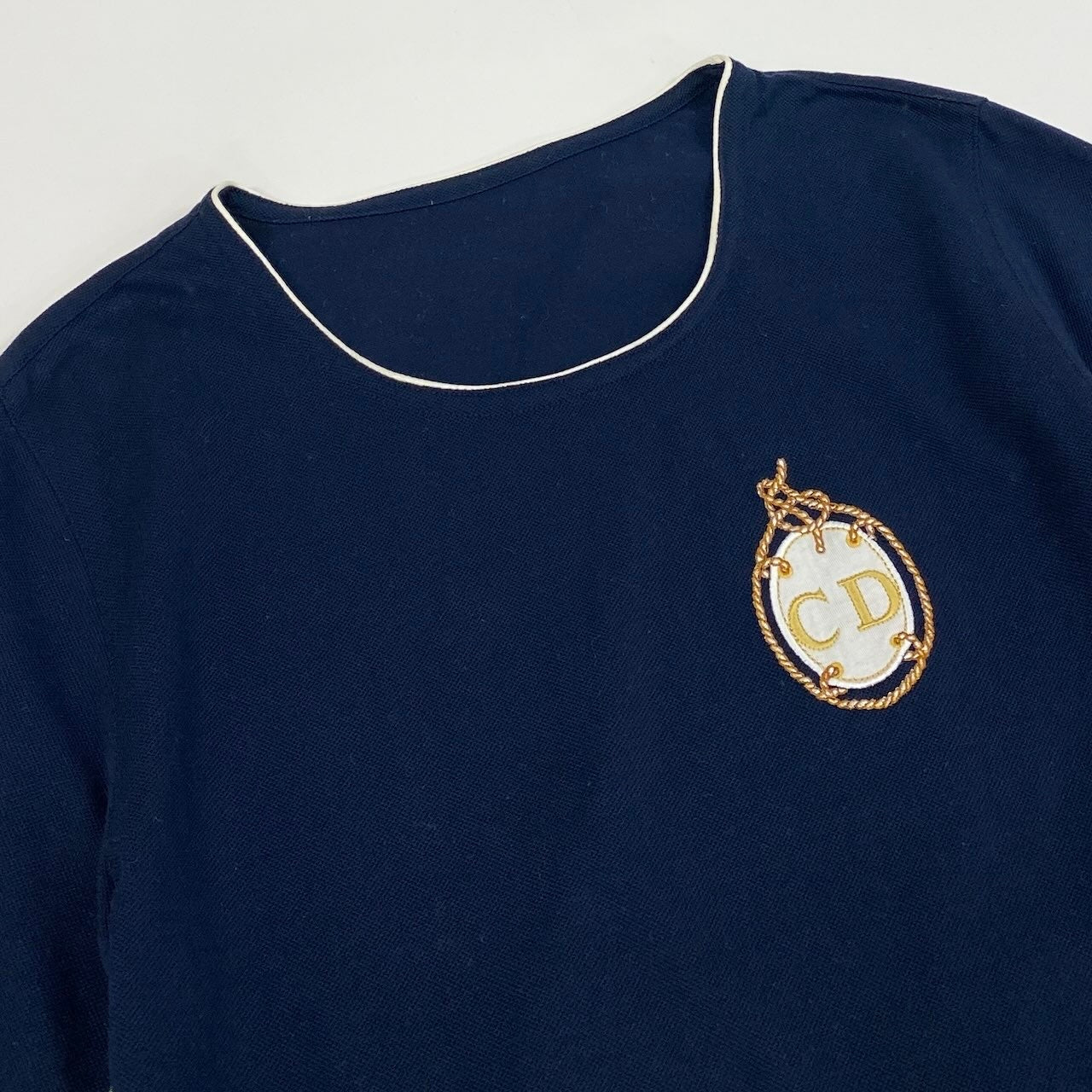 Ec27 Christian Dior クリスチャンディオール コットンTシャツ ブランドロゴ刺繍 トップスカットソー Mサイズ ネイビー コットン100％ レディース 女性用u02t