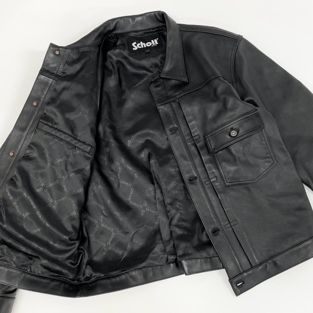 1g2 《美品》 Schott ショット SHEEP LEATHER 1st TRACKER JACKET 782-3950128 XL ブラック シープレザー トラッカージャケット ラムスキン