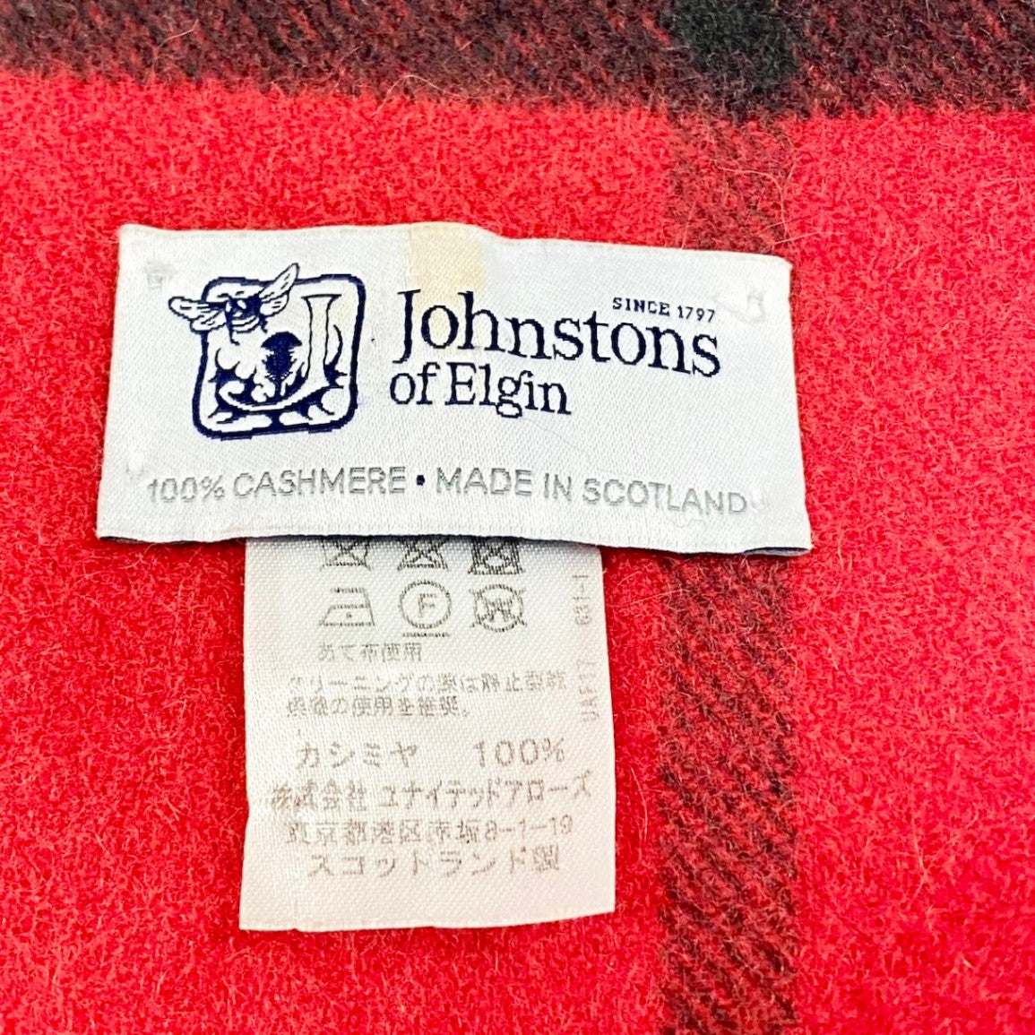 31g2 Johnstons of Elgin ジョンストンズ オブ エルガン 英国製 チェック柄 カシミヤマフラー レッド ブラック イエロー カシミア100％u02t