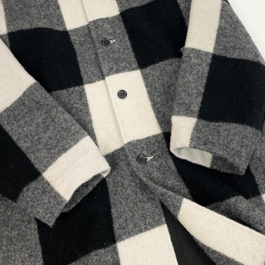 8c11 COOTIE PRODUCTIONS クーティープロダクツ バッファローチェックショップコート チェスターコート ロングコート アウター Mサイズ ブラック ホワイト ウール100％o07t